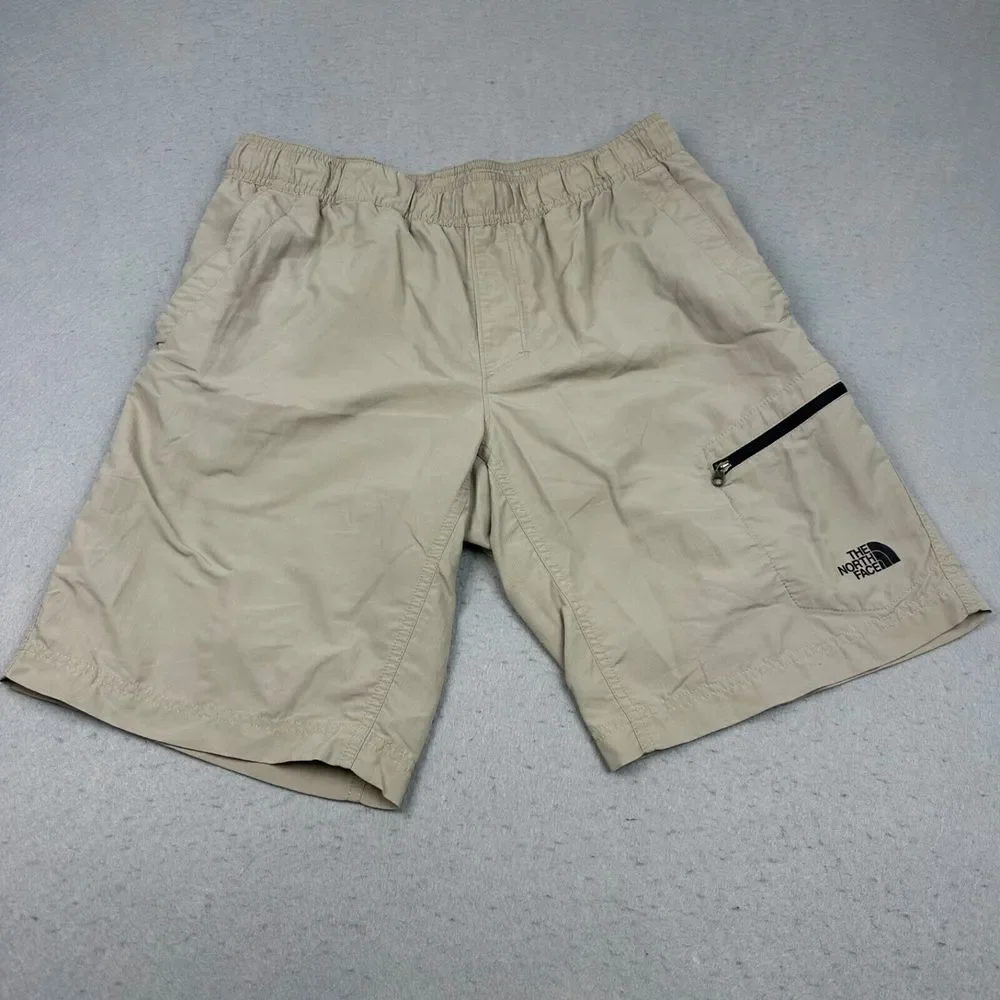 The North Face Lined Board Shorts Men's Medium Elastic Waist Khaki Zip Pocket‎